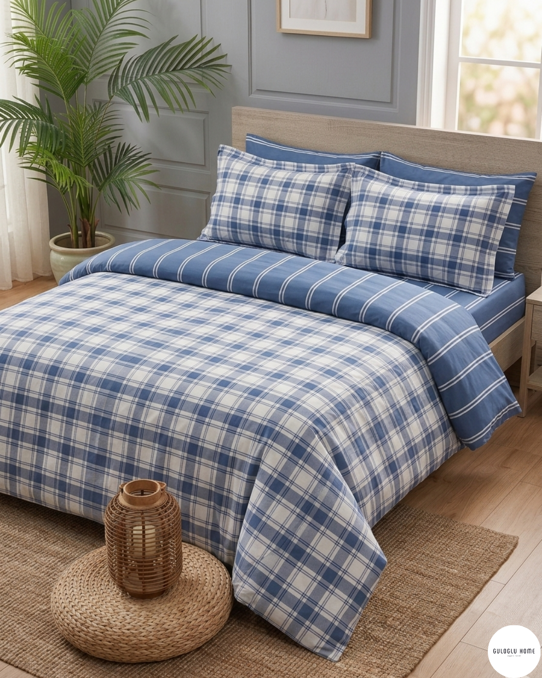 %100 Pamuklu Çift Kişilik Ekose Lines Nevresim Takımı 200x220 Cm - 2