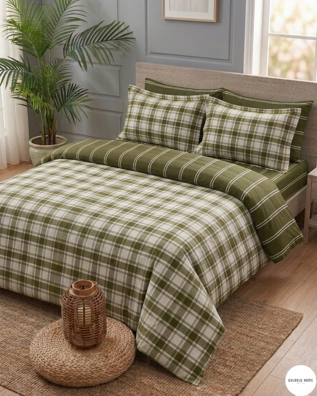 %100 Pamuklu Çift Kişilik Ekose Lines Nevresim Takımı 200x220 Cm - 5