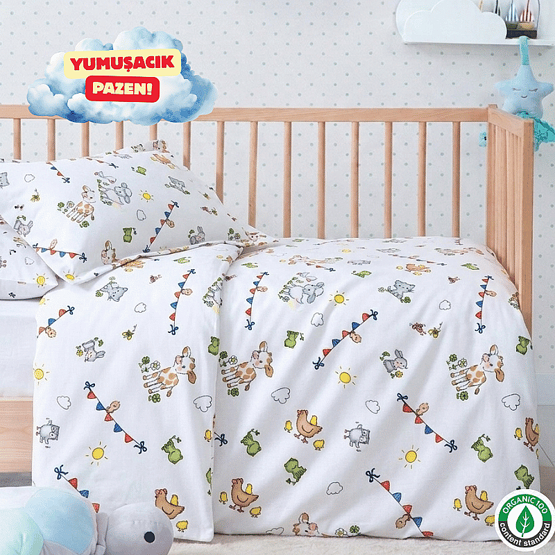%100 Pamuklu Pazen Bebek (Flanel) Çiftlik Nevresim Seti - 1