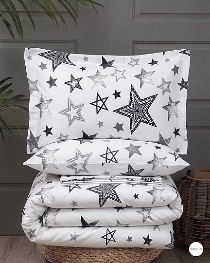 %100 Pamuklu Tek Kişilik Starlight Nevresim Takımı 160x220 cm Siyah