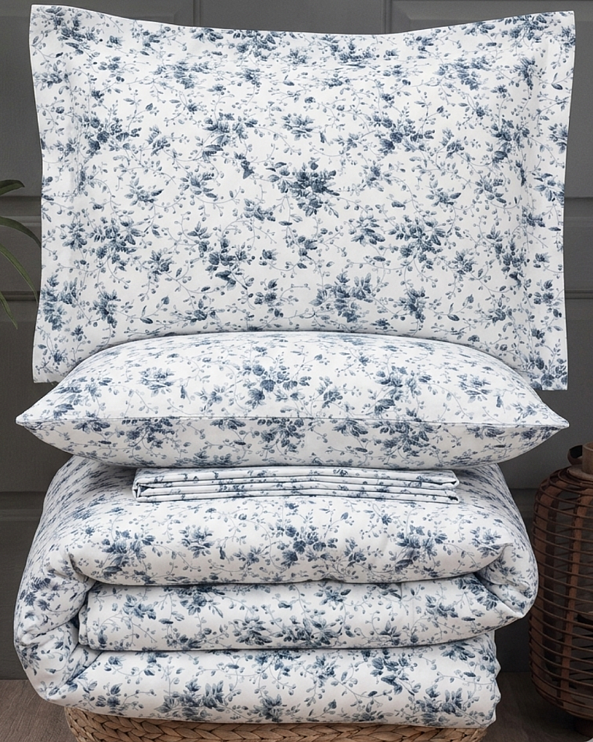 %100 Pamuklu Çift Kişilik Blue Jasmine Nevresim Takımı 200x220 Cm - 1