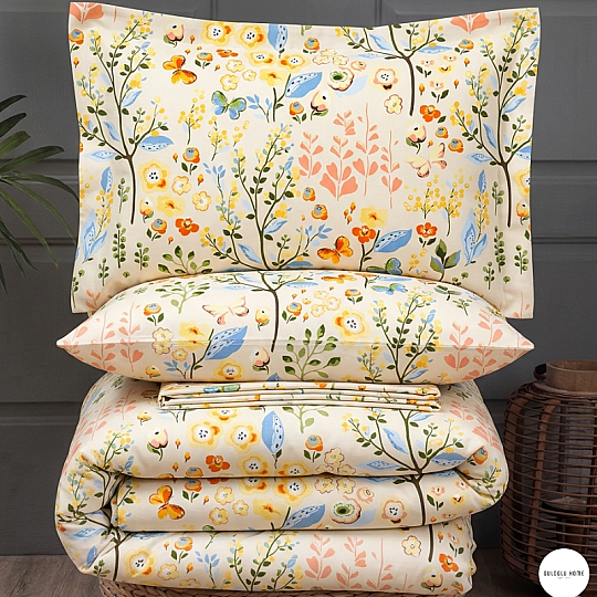 %100 Pamuklu Çift Kişilik Bahar Dalı Nevresim Takımı 200x220 Cm 