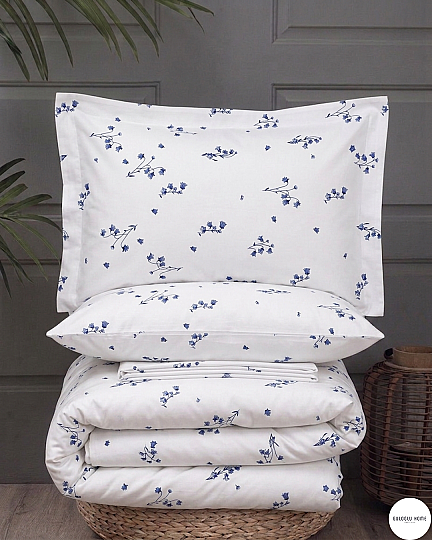 %100 Pamuklu Çift Kişilik Blue Flora Nevresim Takımı