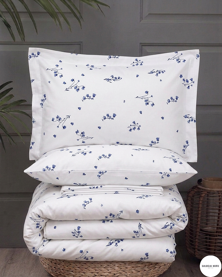%100 Pamuklu Çift Kişilik Blue Flora Nevresim Takımı - 1