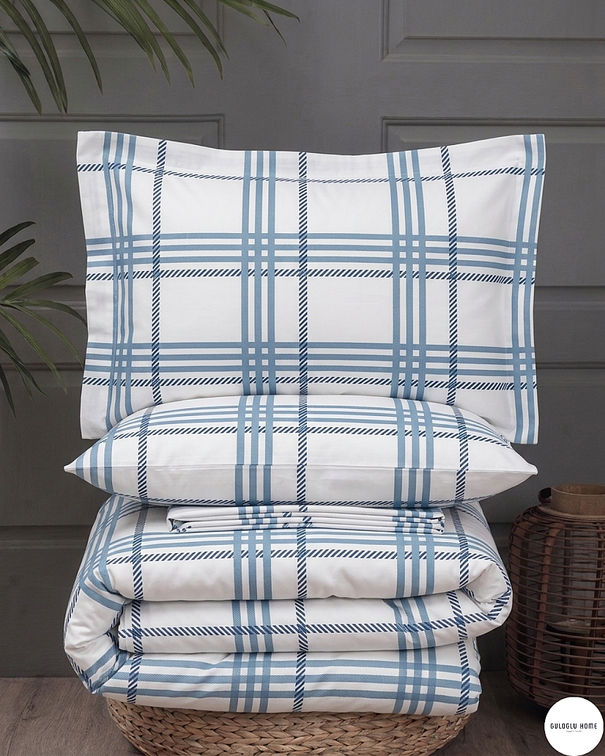 %100 Pamuklu Çift Kişilik Ekose Nevresim Takımı 200x220 Cm - 3