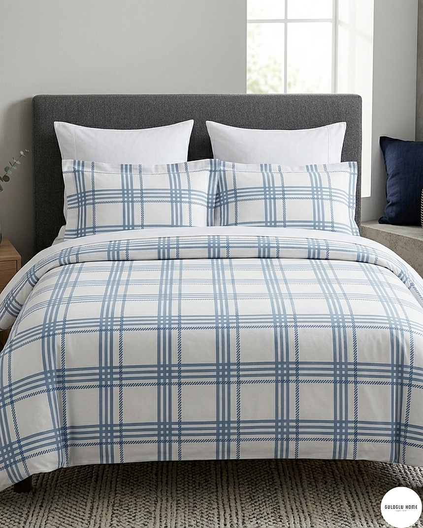 %100 Pamuklu Çift Kişilik Ekose Nevresim Takımı 200x220 Cm - 4