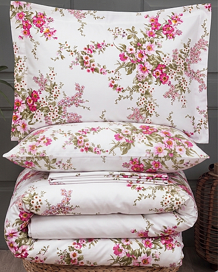 %100 Pamuklu Çift Kişilik Soft Floral Nevresim Takımı 200x220 Cm