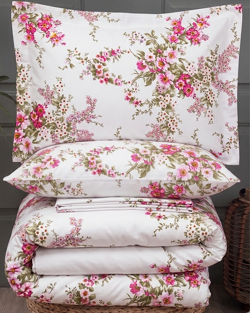 %100 Pamuklu Çift Kişilik Soft Floral Nevresim Takımı 200x220 Cm - 1