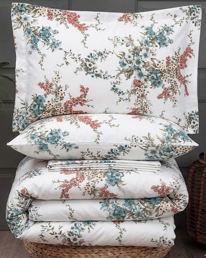 %100 Pamuklu Çift Kişilik Soft Floral Nevresim Takımı 200x220 Cm - 2