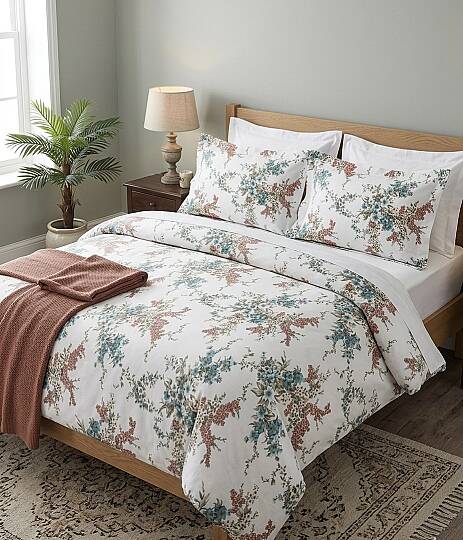 %100 Pamuklu Çift Kişilik Soft Floral Nevresim Takımı 200x220 Cm - 5
