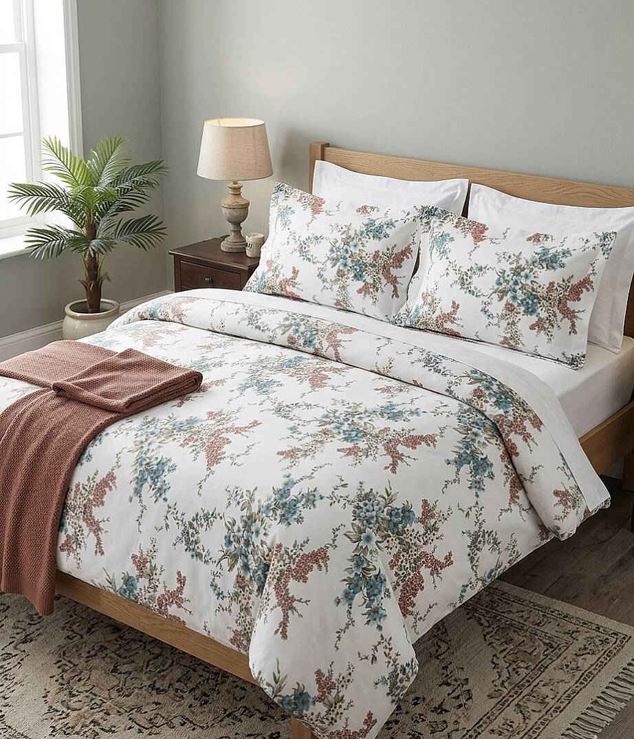 %100 Pamuklu Çift Kişilik Soft Floral Nevresim Takımı 200x220 Cm - 5