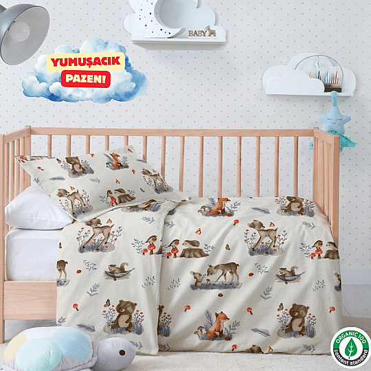 %100 Pamuklu Pazen (Flanel) Bebek Bambi Ceylan Nevresim Seti
