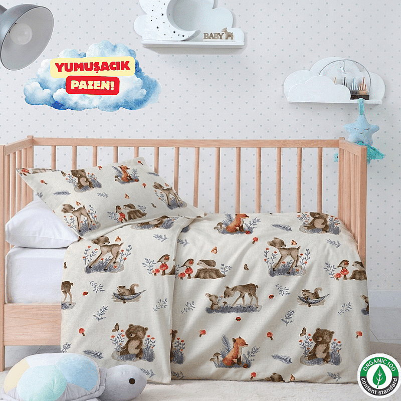 %100 Pamuklu Pazen (Flanel) Bebek Bambi Ceylan Nevresim Seti - 1