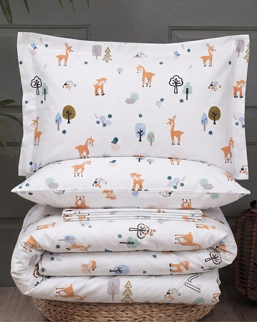 %100 Pamuklu Tek Kişilik Bambi'nin Dünyası Nevresim Takımı 160x220 Cm - 1