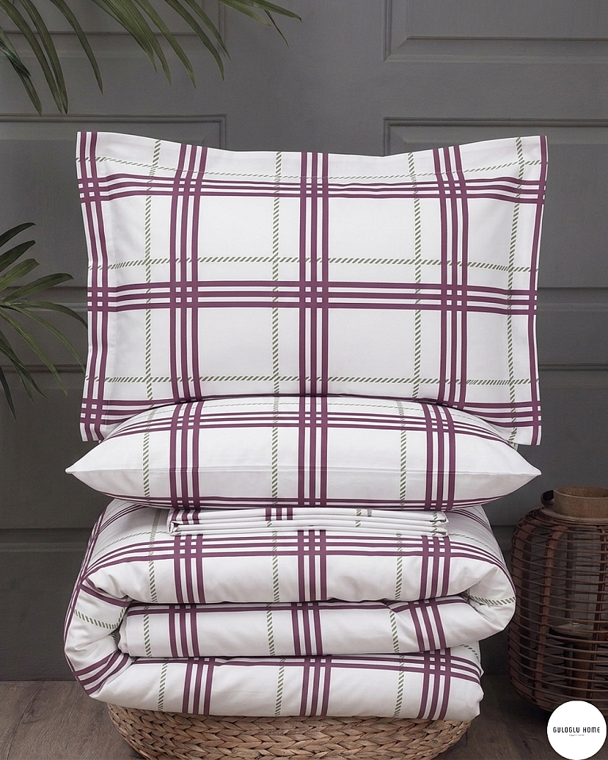 %100 Pamuklu Tek Kişilik Ekose Nevresim Takımı 160x220 - 5