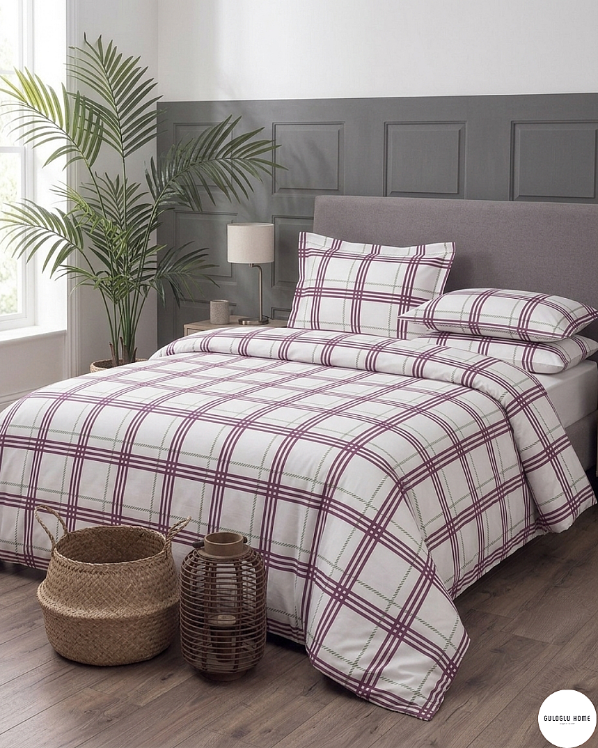 %100 Pamuklu Tek Kişilik Ekose Nevresim Takımı 160x220 - 6