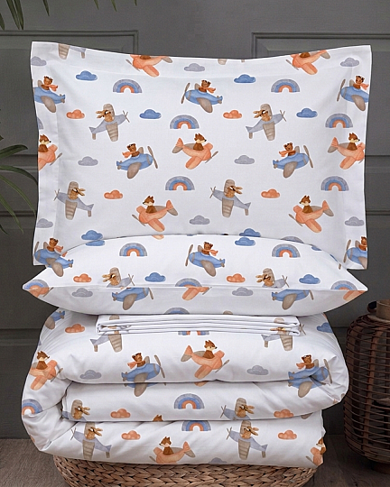 %100 Pamuklu Tek Kişilik Sevimli Pilotlar Nevresim Takımı 160x220 Cm