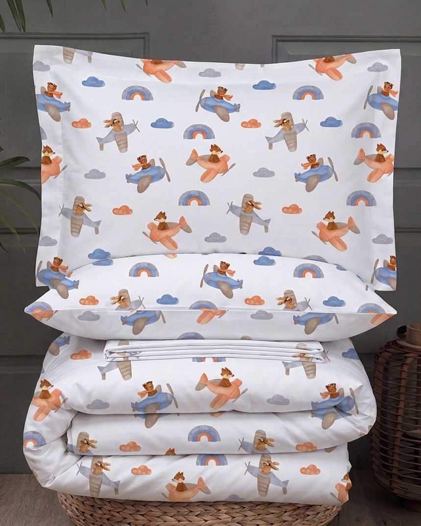 %100 Pamuklu Tek Kişilik Sevimli Pilotlar Nevresim Takımı 160x220 Cm - 1