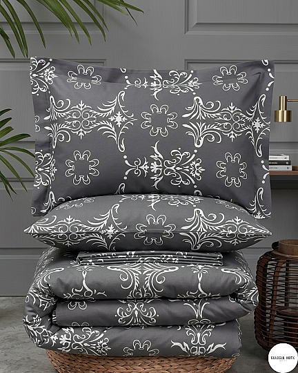 %100 Pamuklu Çift Kişilik Botanica Elegance Nevresim Takımı Gri