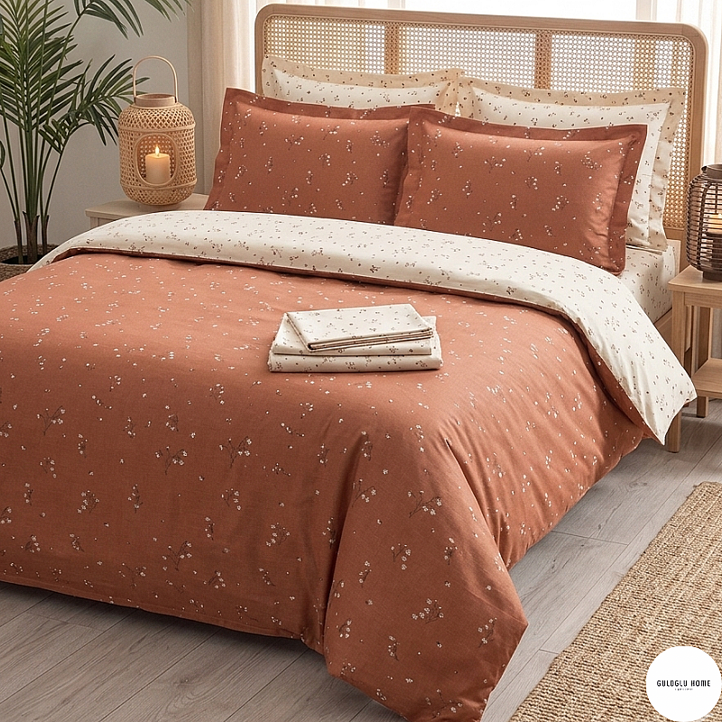 %100 Pamuklu Çift Kişilik Terra Flora Nevresim Takımı 200x220 Cm - 2