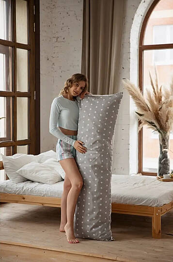 %100 Pamuklu Yıldızlı Desen Çift Yönlü Yumuşacık Vücut Sarılma Yastığı 50x150 Cm - 10