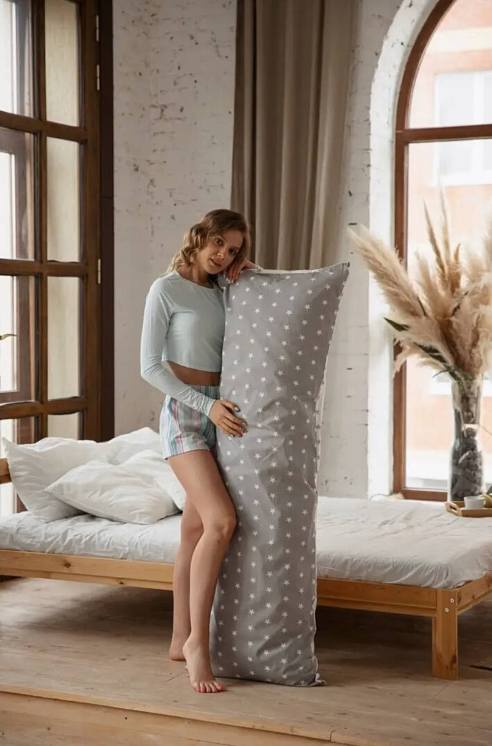 %100 Pamuklu Yıldızlı Desen Çift Yönlü Yumuşacık Vücut Sarılma Yastığı 50x150 Cm - 10