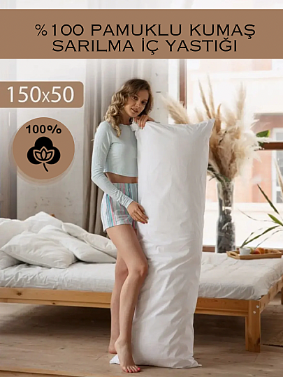 %100 Pamuklu Yıldızlı Desen Çift Yönlü Yumuşacık Vücut Sarılma Yastığı 50x150 Cm - 13