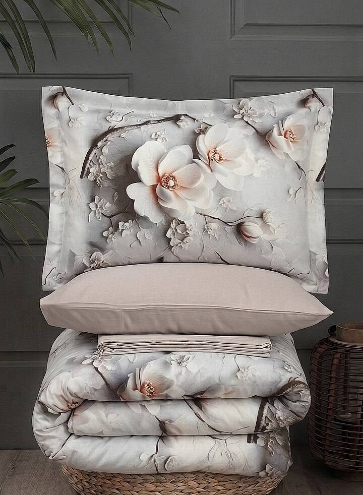 %100 Pamuklu Çift Kişilik Digital Magnolia Nevresim Takımı 200x220 Cm  - 1